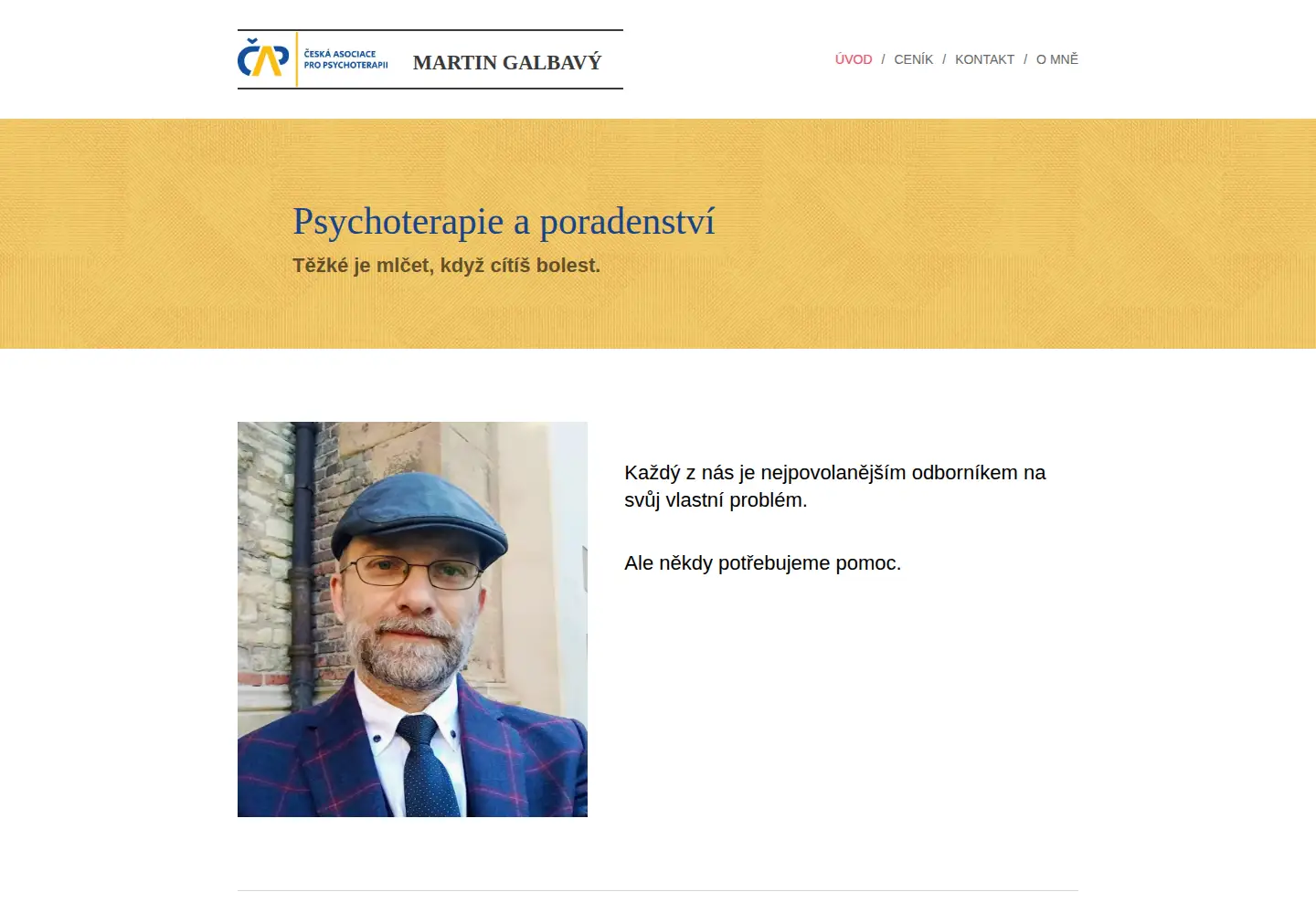 Captured homepage of galbavy-psychoterapie.cz in the current scan