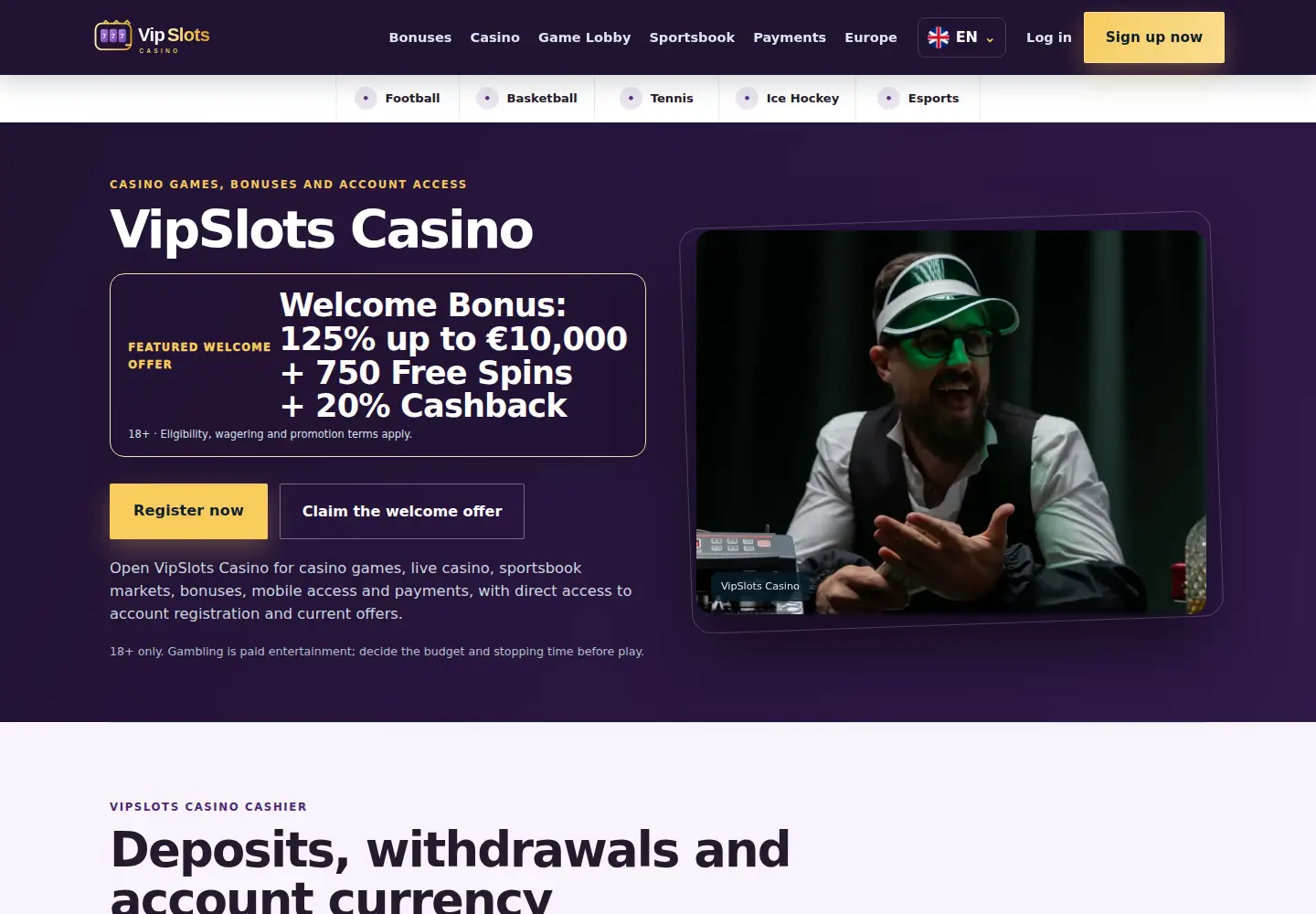 Screenshot of vipslotscasino.eu