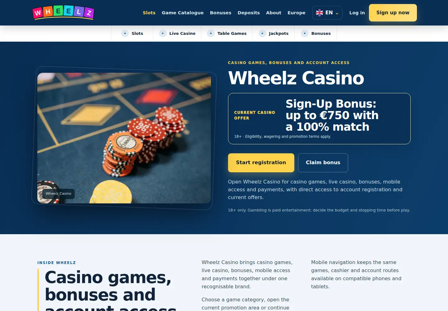 Screenshot of wheelzcasino.eu