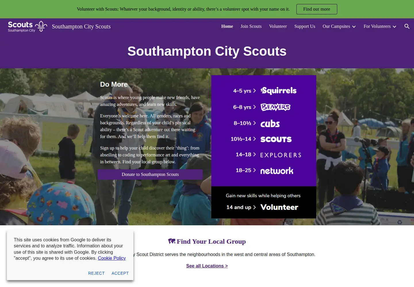 Screenshot of southamptoncityscouts.org.uk
