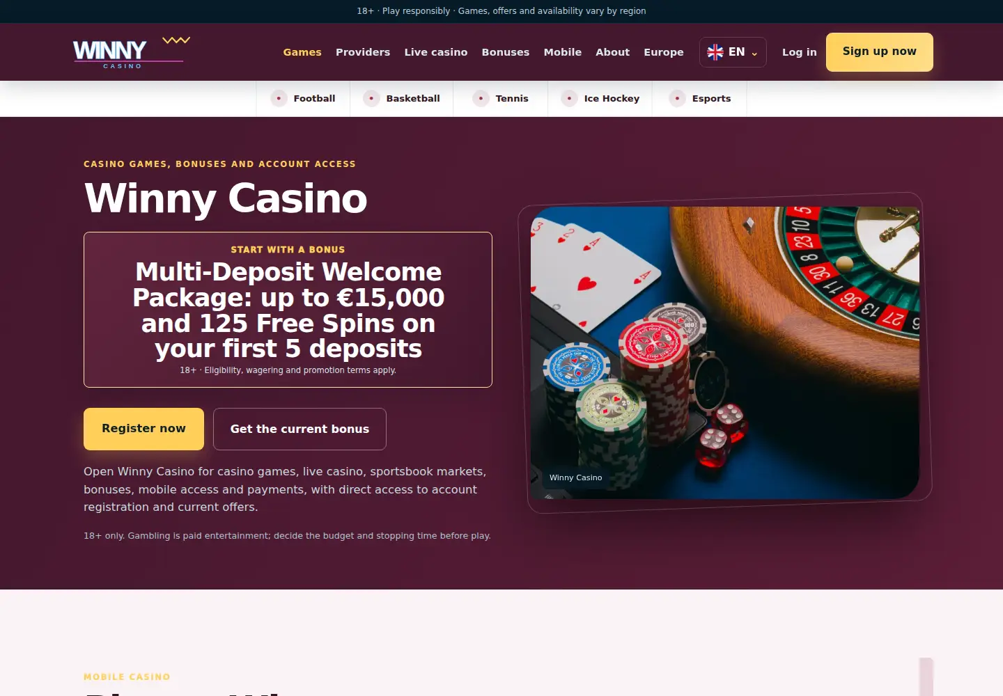 Screenshot of winnycasino.eu