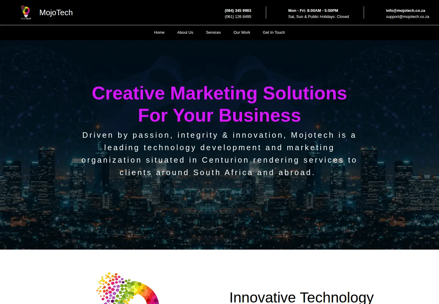 Captured homepage of mojotech.co.za in the current scan