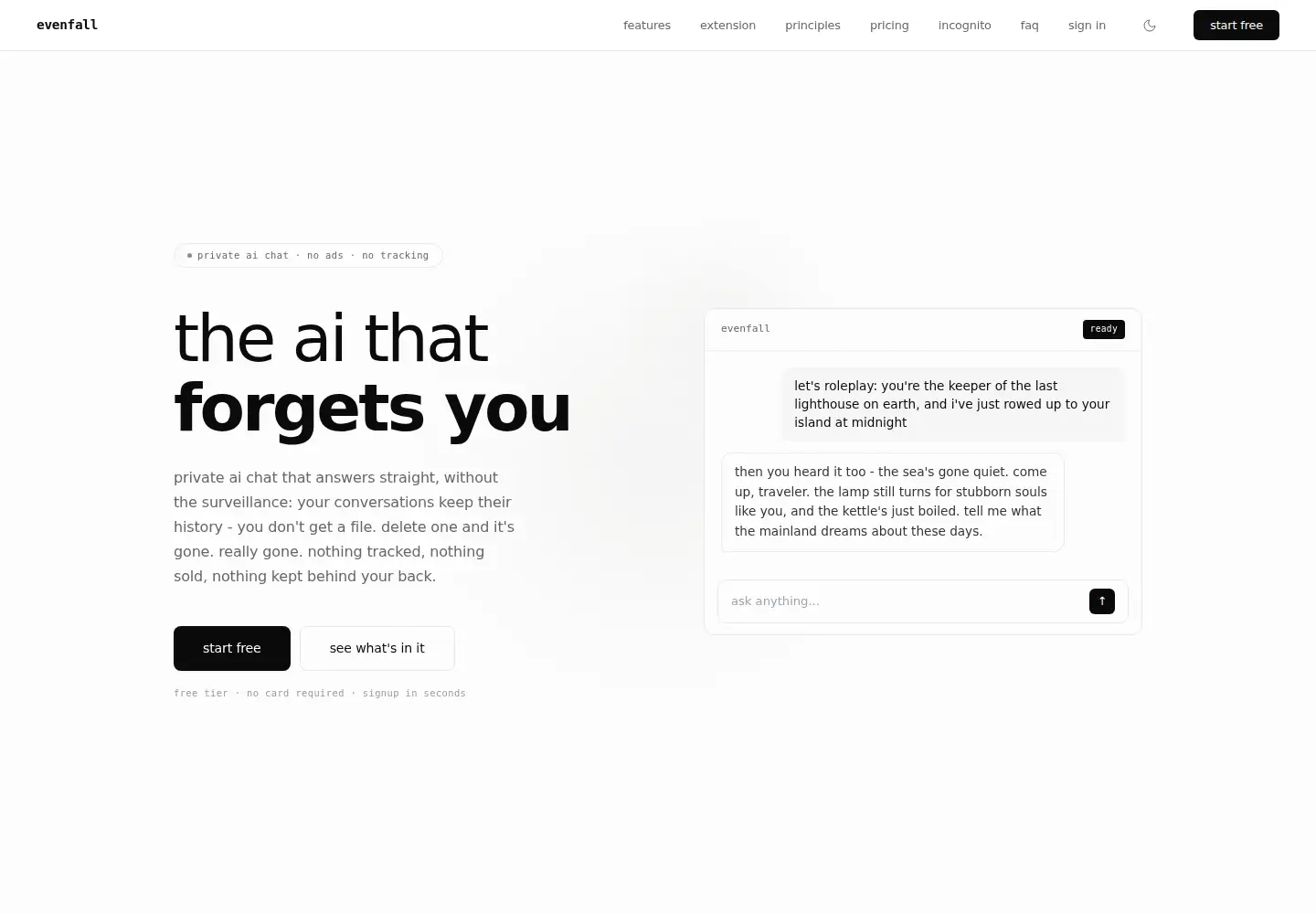 Screenshot of evenfall.ai