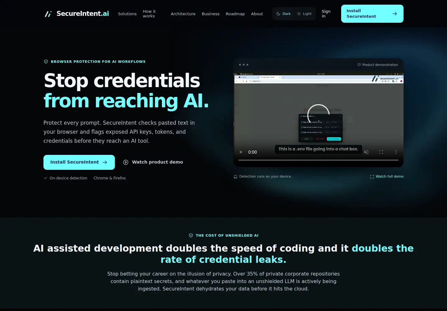 Screenshot of secureintent.ai