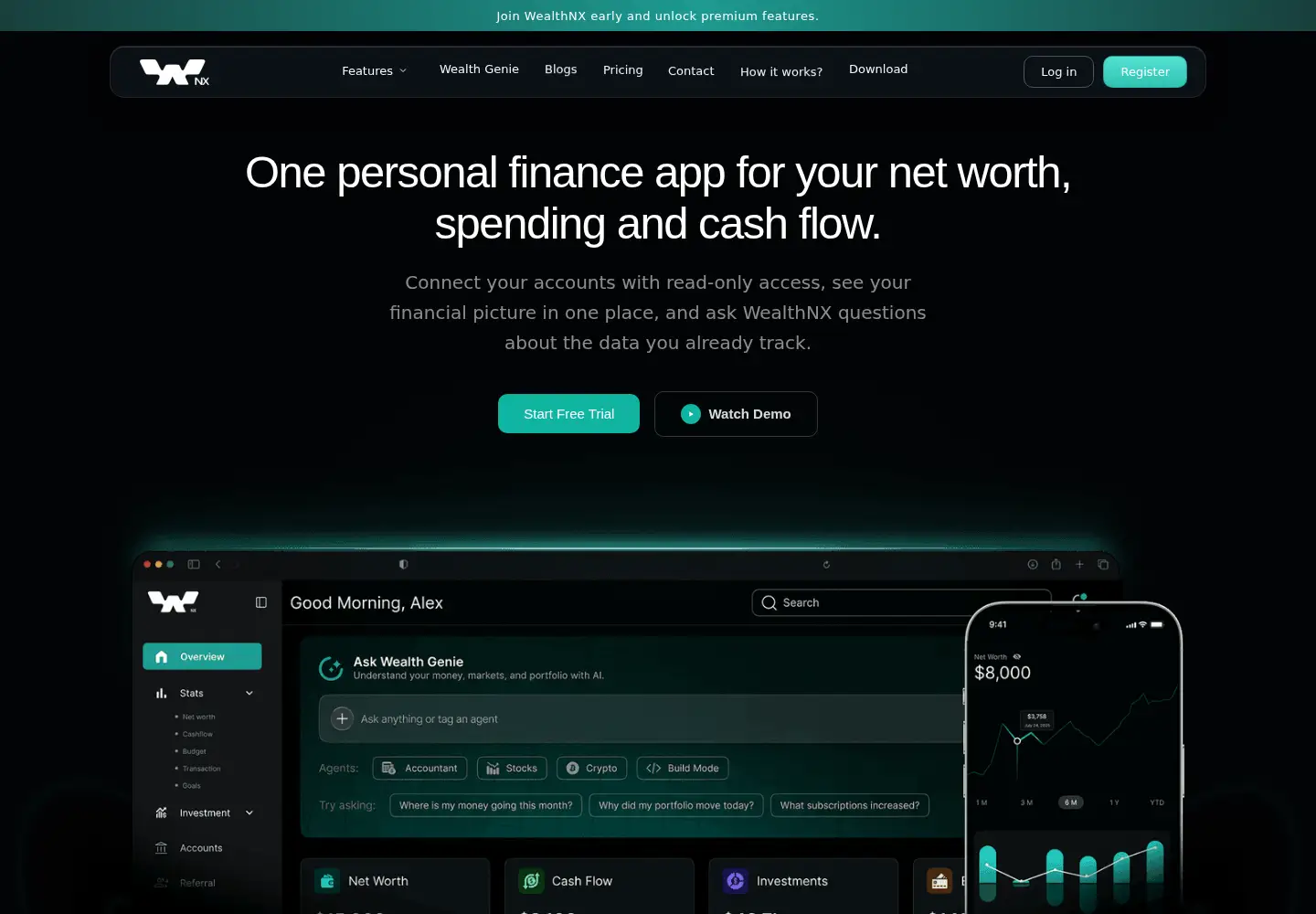 Screenshot of wealthnx.ai