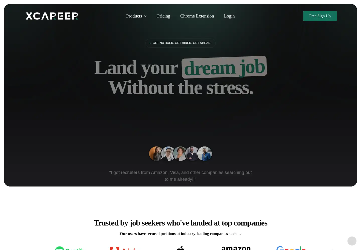 Captured homepage of xcareer.ai in the current scan