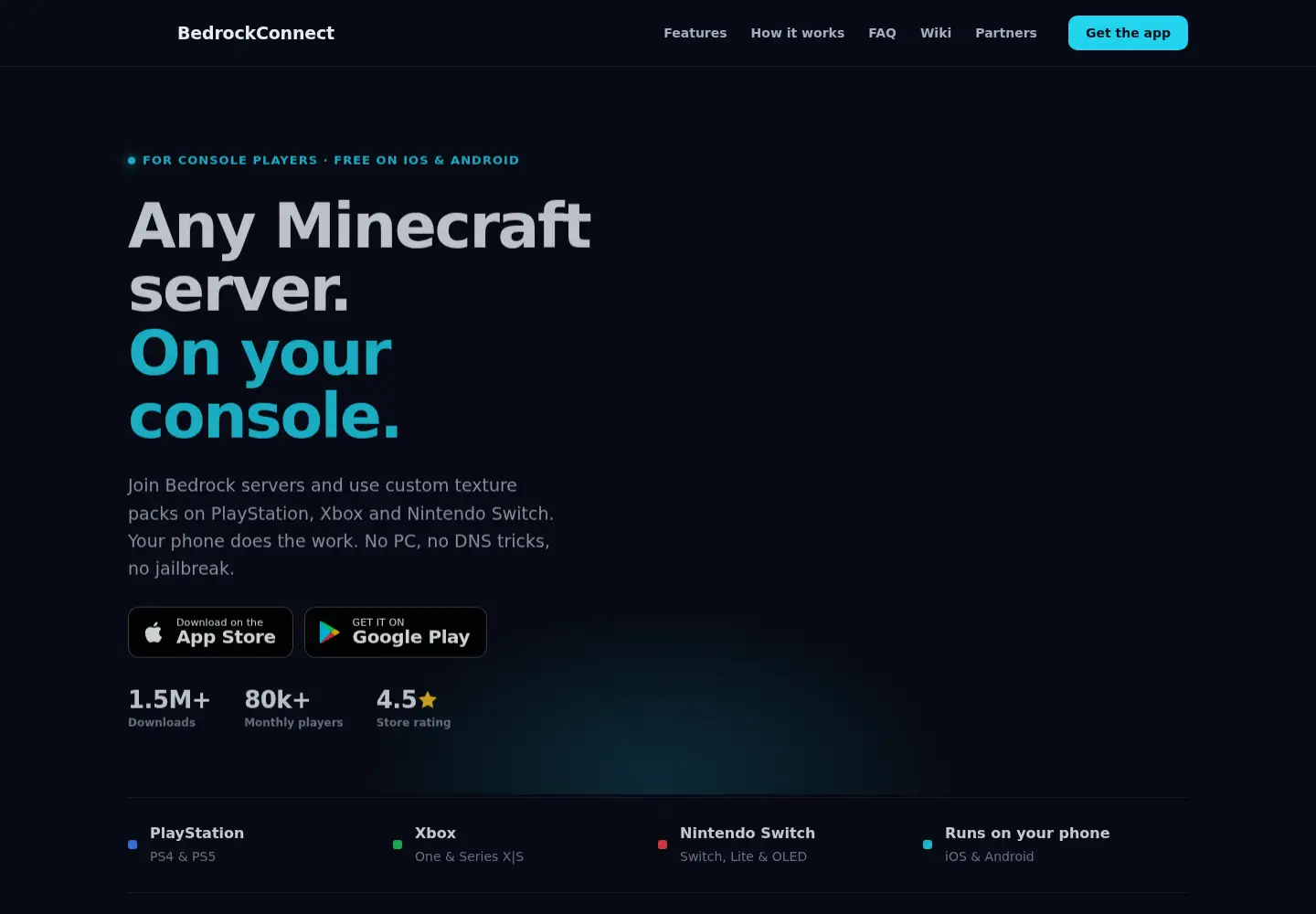 Screenshot of bedrockconnect.app