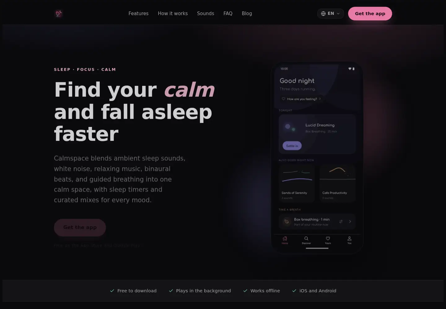 Screenshot of calmspace.app
