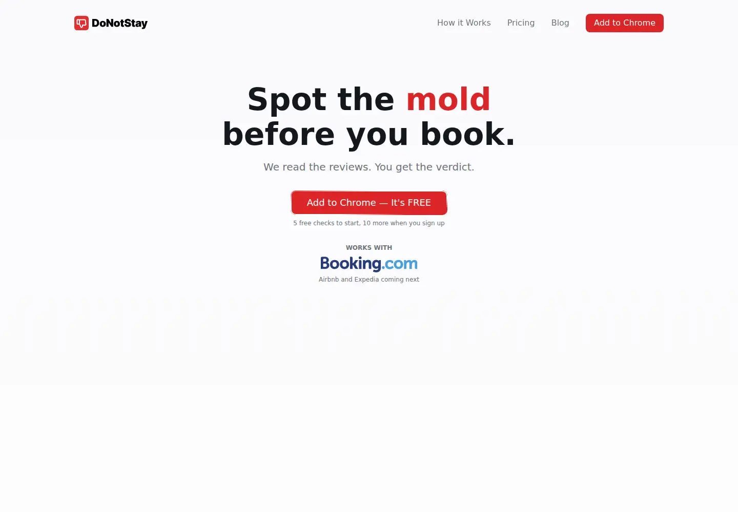 Captured homepage of donotstay.app in the current scan