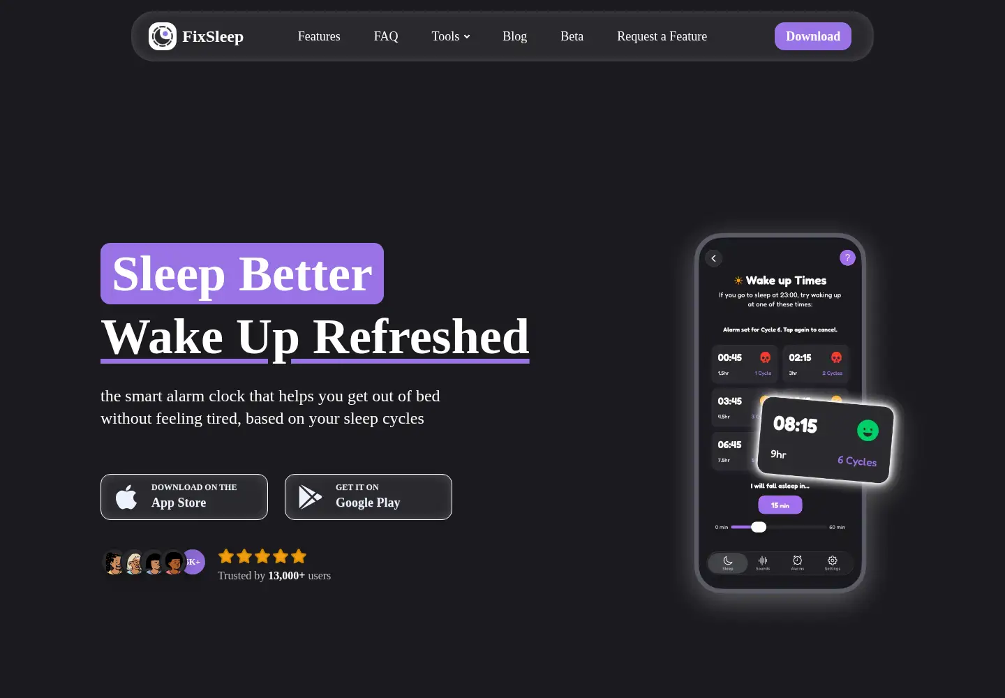 Screenshot of fixsleep.app