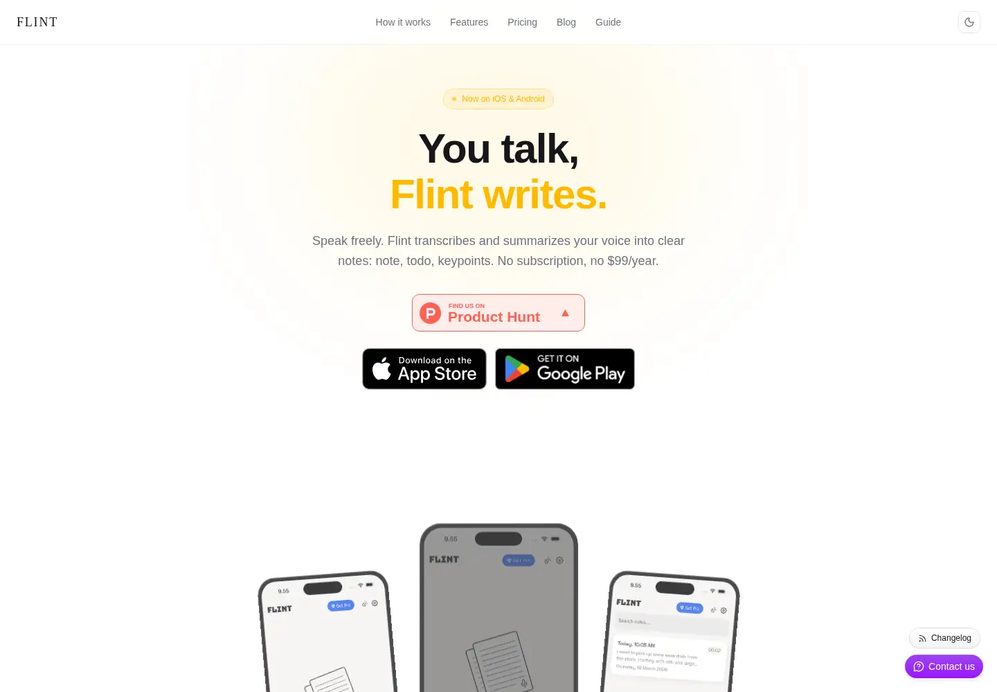 Captured homepage of flintvoice.app in the current scan