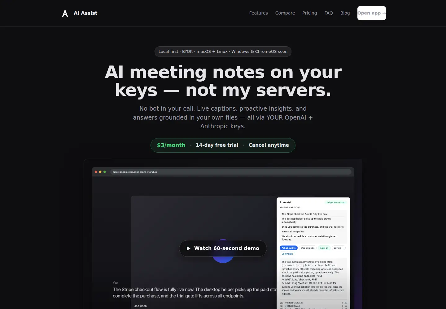 Captured homepage of getaiassist.app in the current scan