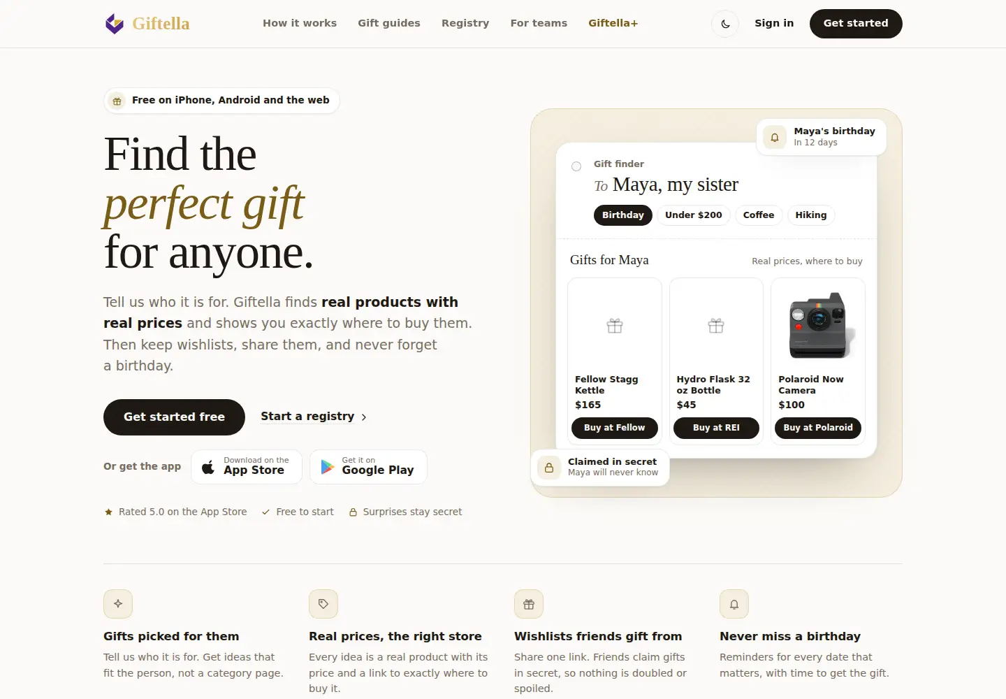 Captured homepage of giftella.app in the current scan