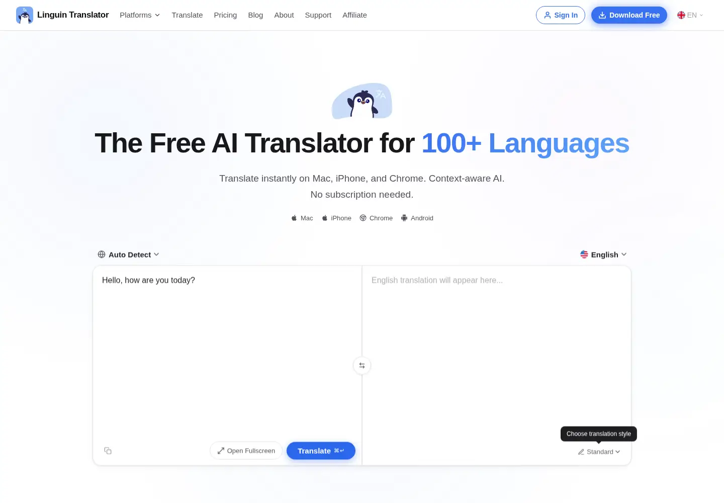 Screenshot of linguin.app