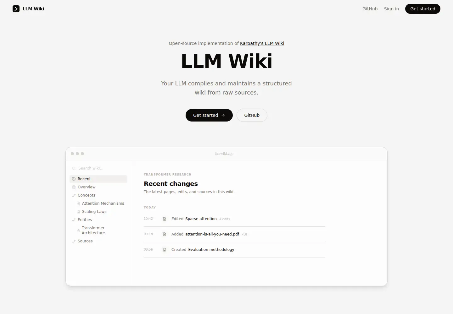 Screenshot of llmwiki.app