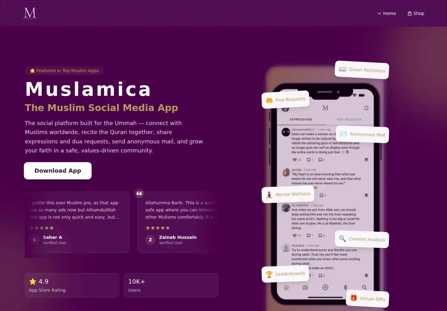 Captured homepage of muslamica.app in the current scan