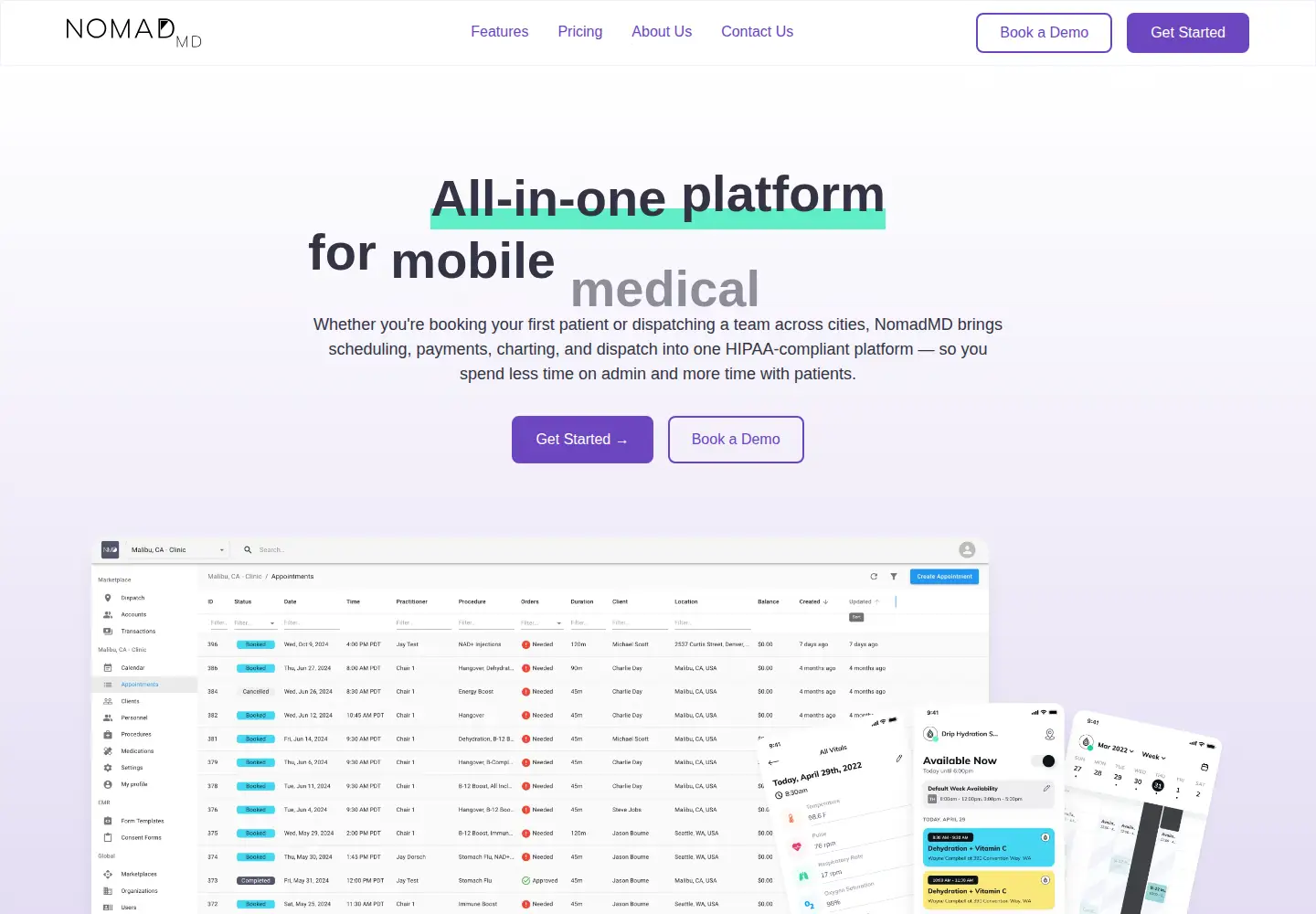 Captured homepage of nomadmd.app in the current scan