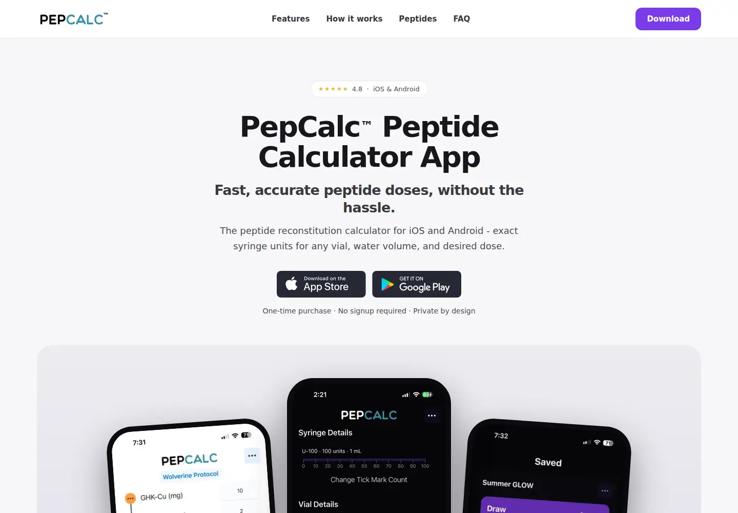 Captured homepage of pepcalc.app in the current scan