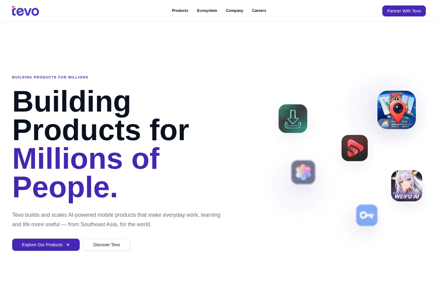Captured homepage of tevo.app in the current scan
