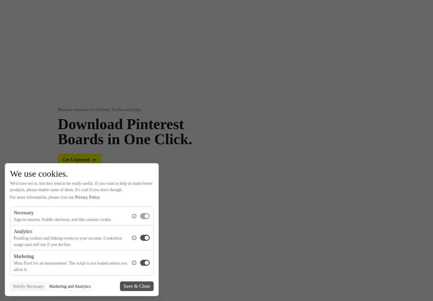 Screenshot of unpinned.app