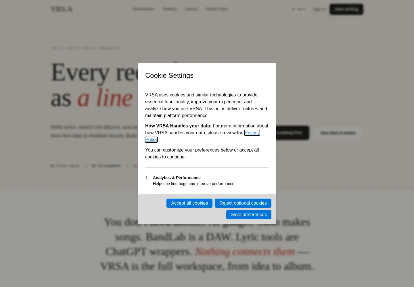 Captured homepage of vrsa.app in the current scan
