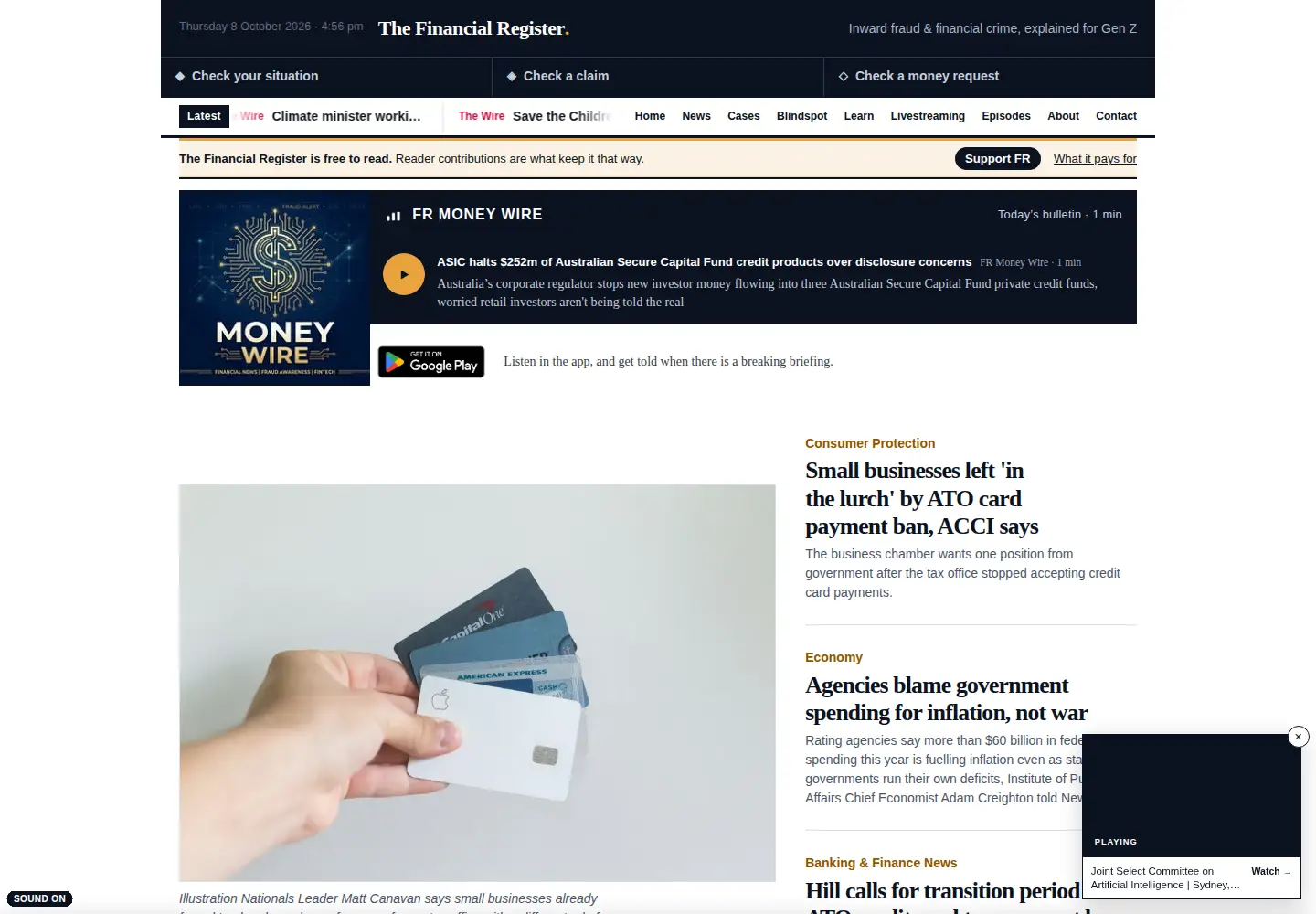 Captured homepage of financialregister.com.au in the current scan