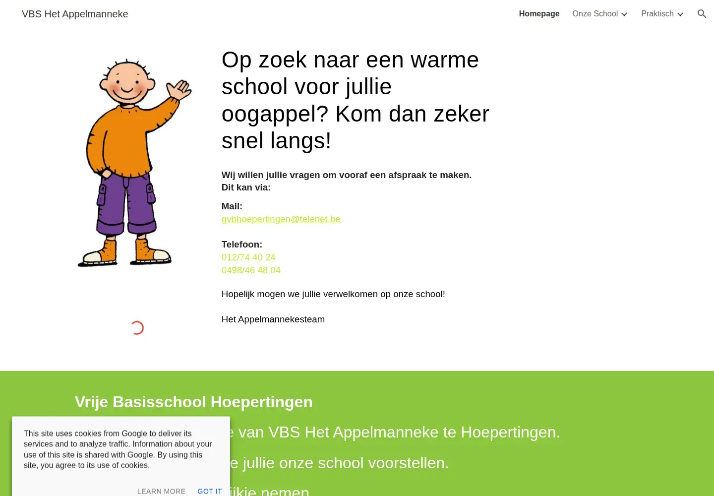 Captured homepage of hetappelmanneke.be in the current scan