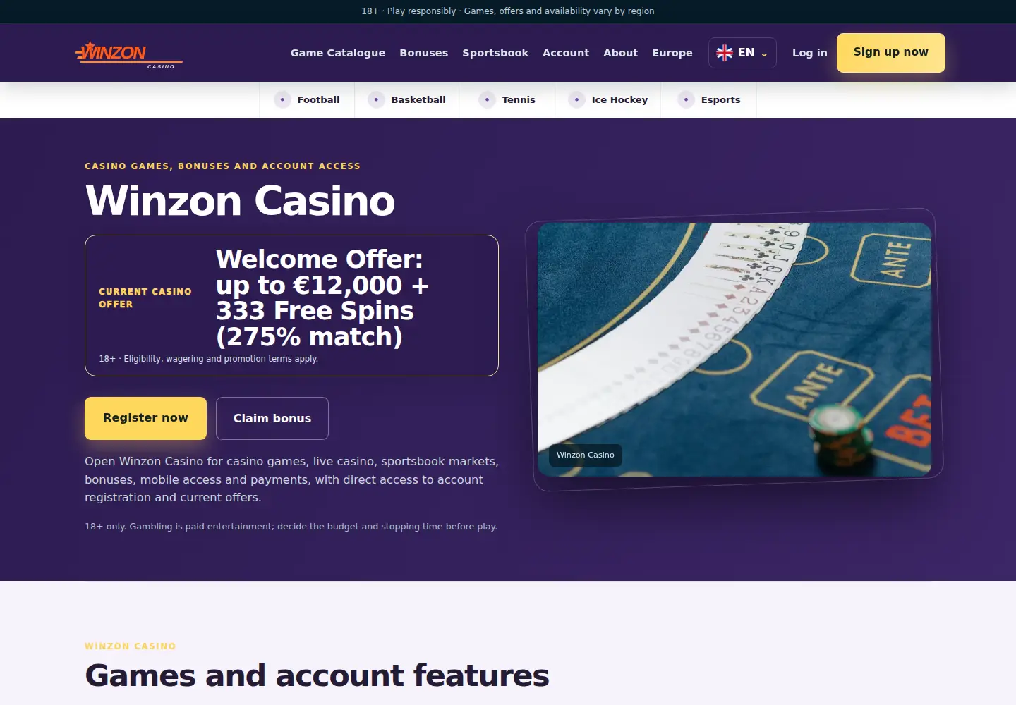 Screenshot of winzoncasino.eu
