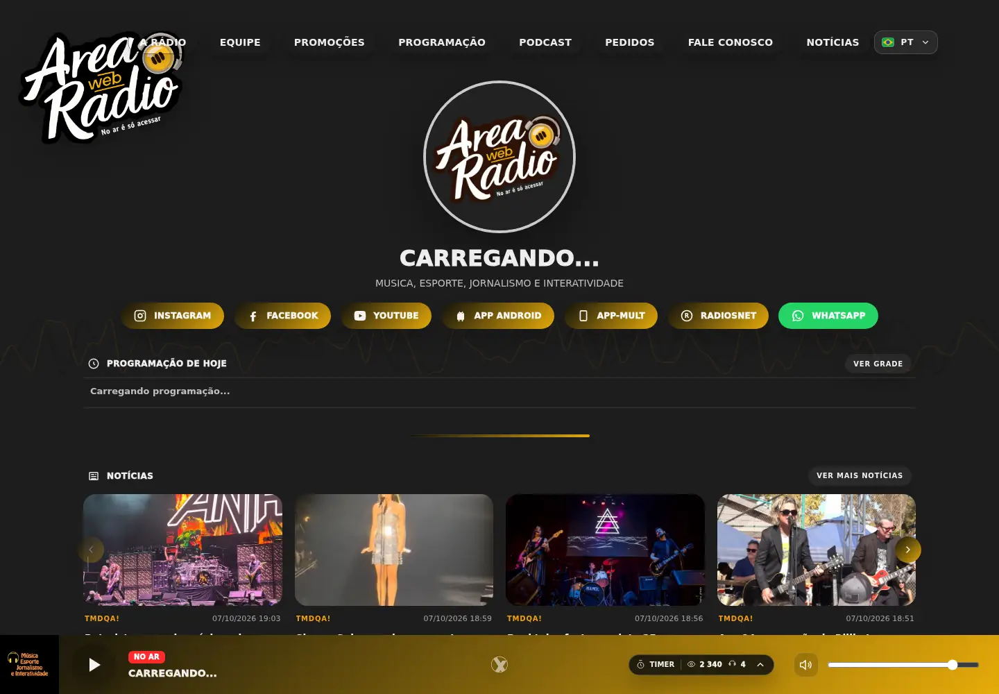 Captured homepage of areawebradio.com.br in the current scan