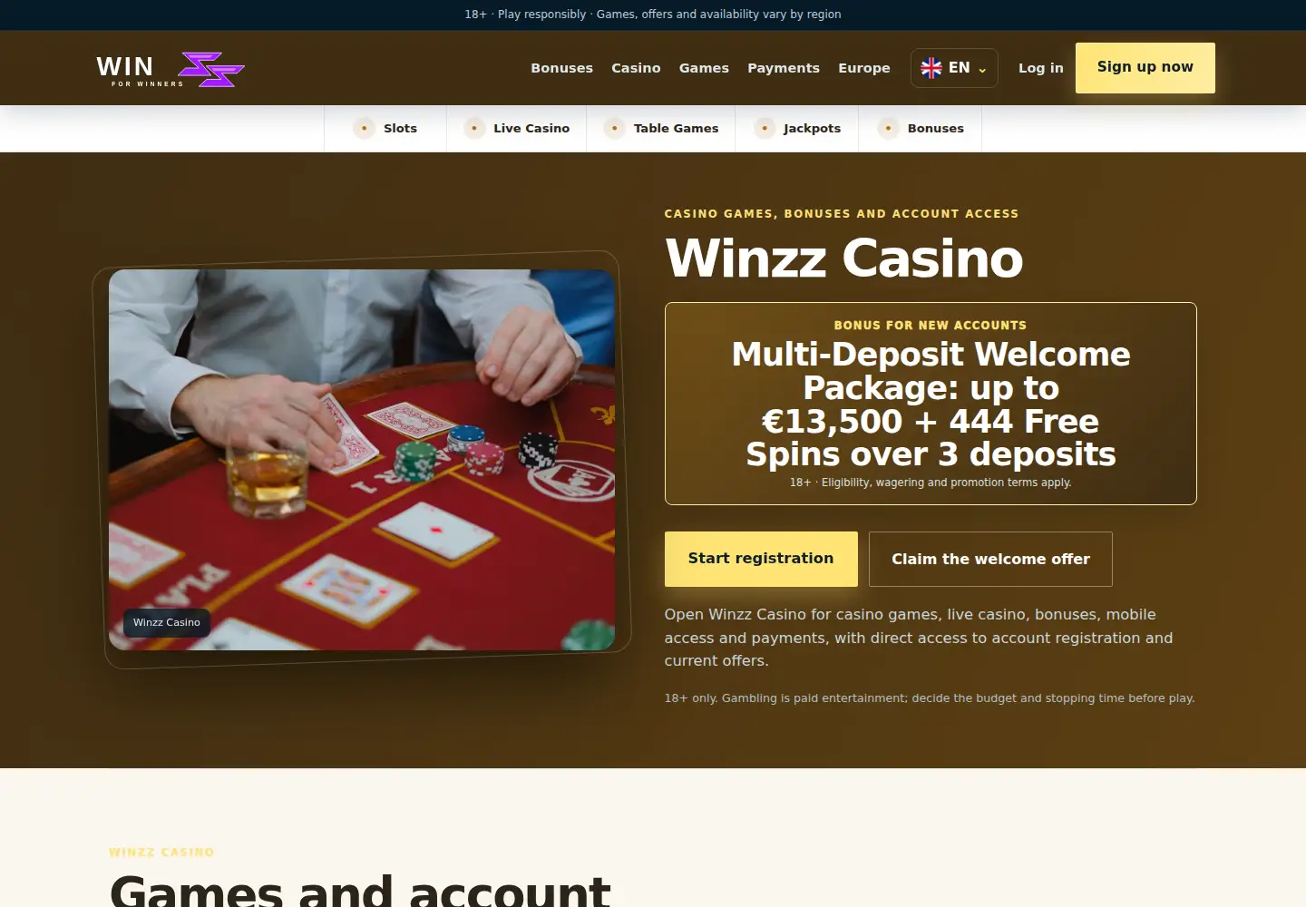 Screenshot of winzzcasino.eu