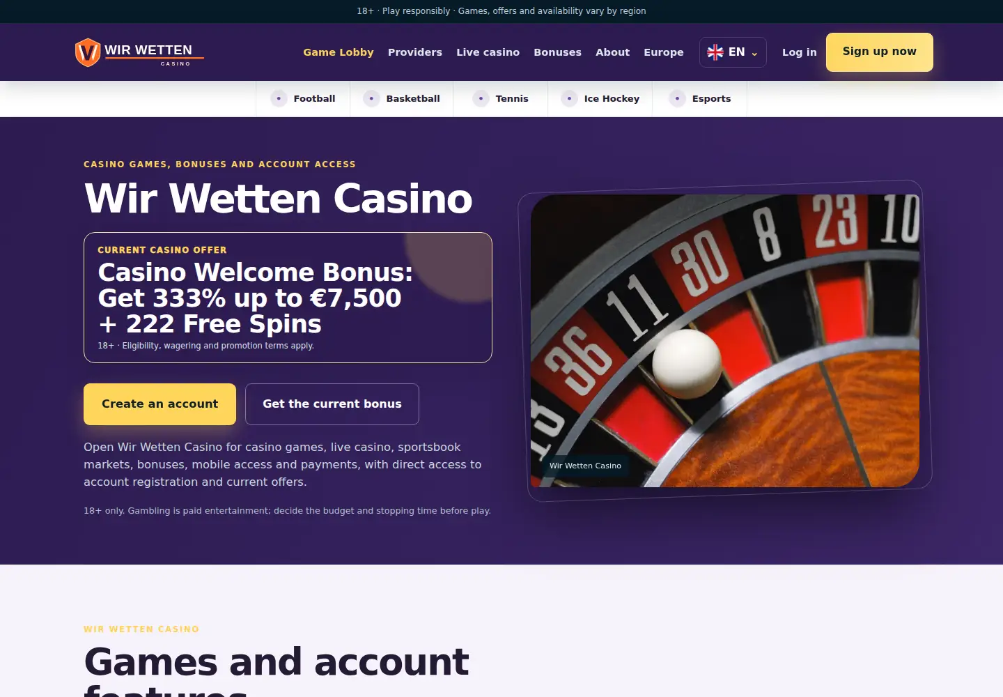 Screenshot of wirwettencasino.eu