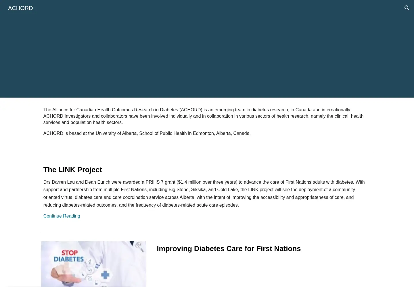 Captured homepage of achord.ca in the current scan