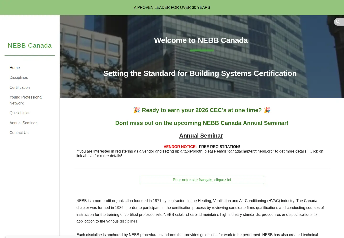 Captured homepage of nebb.ca in the current scan