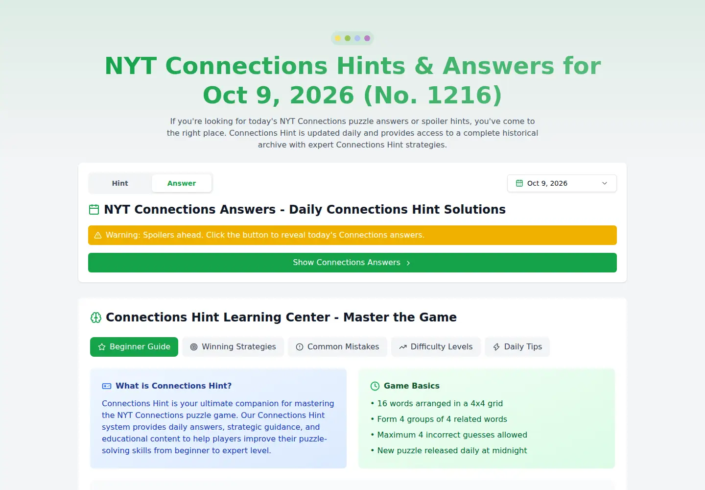 Screenshot of connectionshint.cc