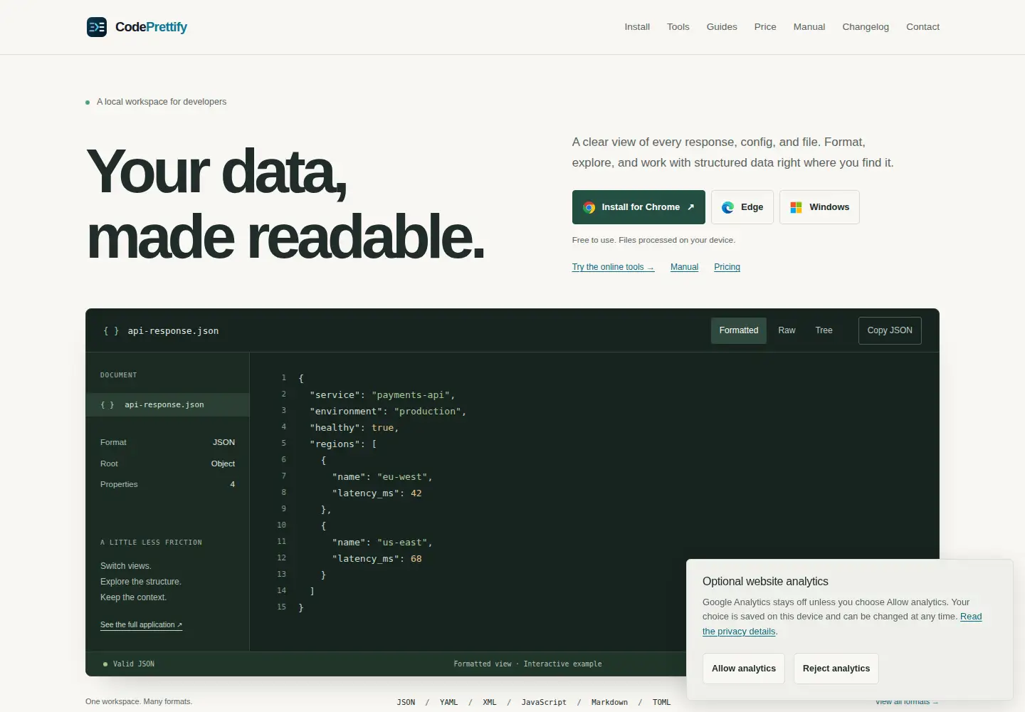 Screenshot of prettify.cloud