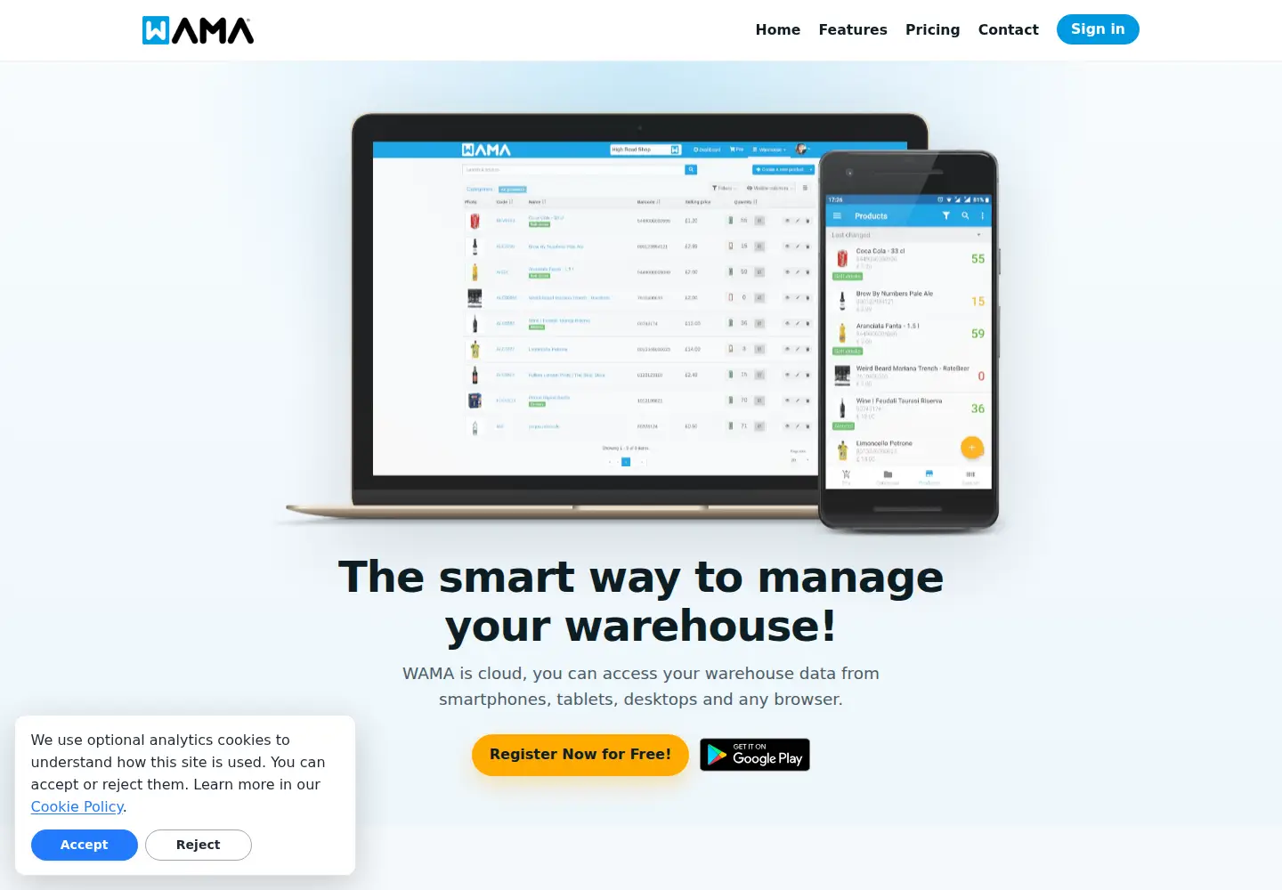 Captured homepage of wama.cloud in the current scan