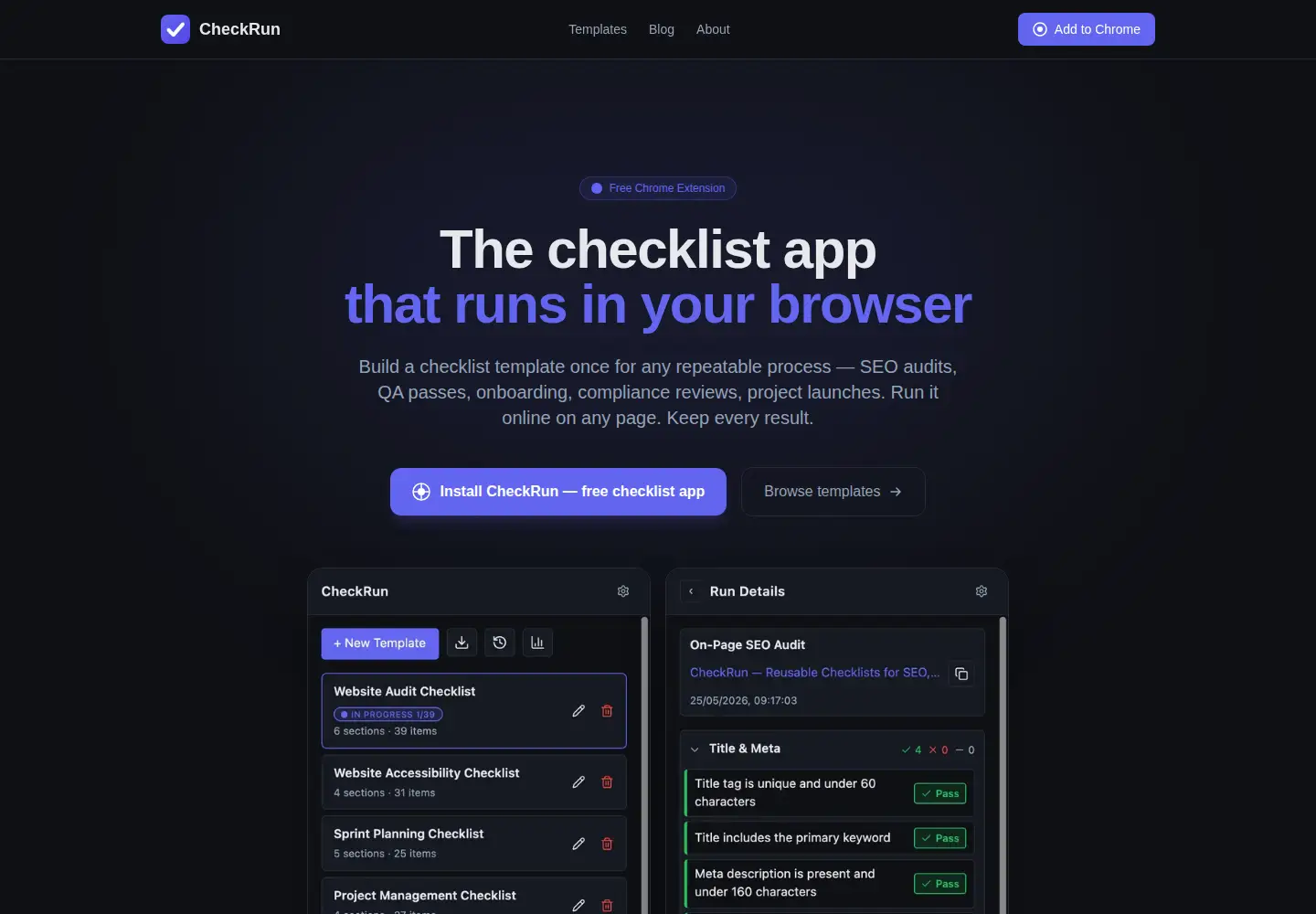 Captured homepage of checkrun.co in the current scan