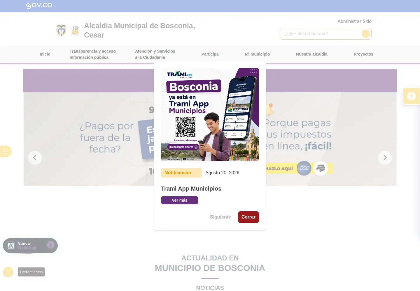 Screenshot of bosconia-cesar.gov.co