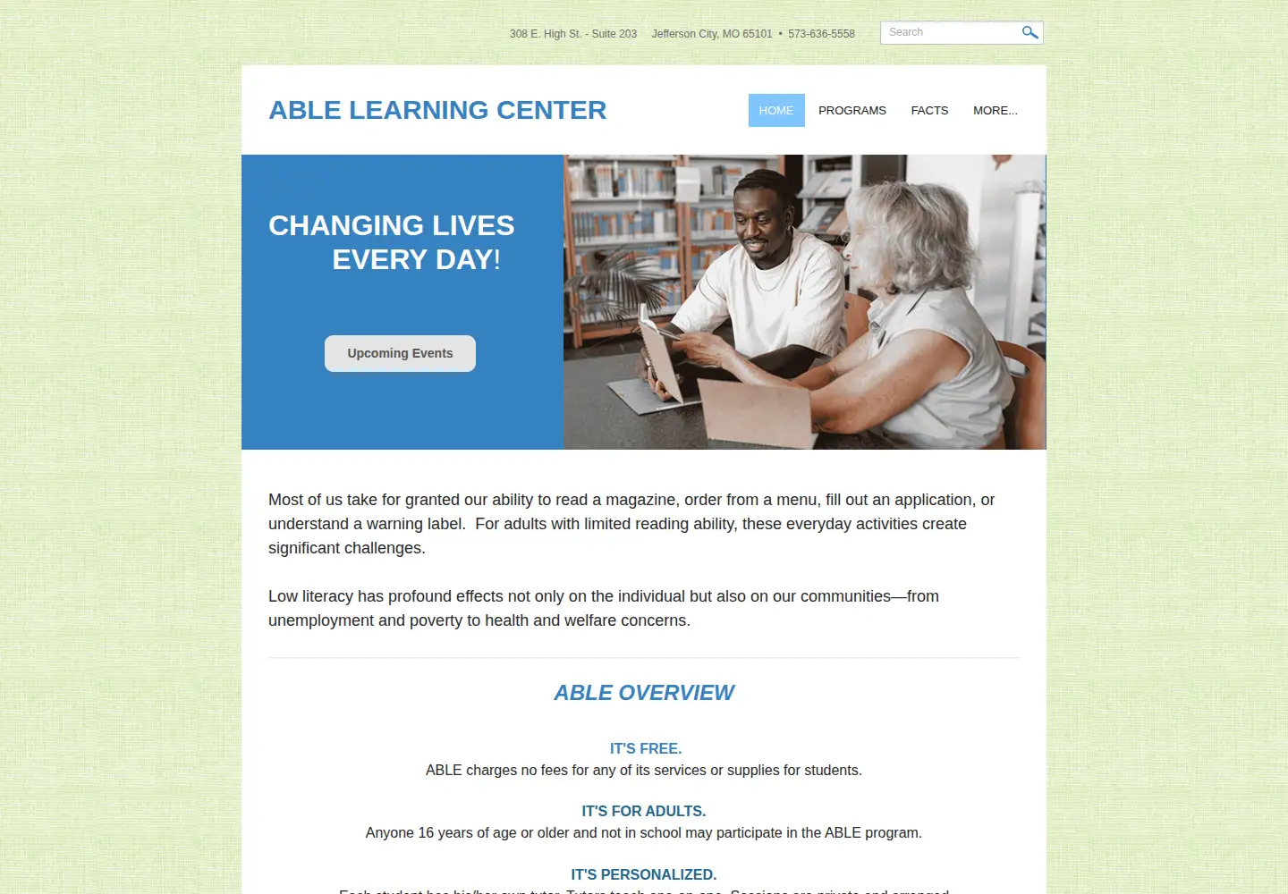 Captured homepage of ablelearningcenter.com in the current scan