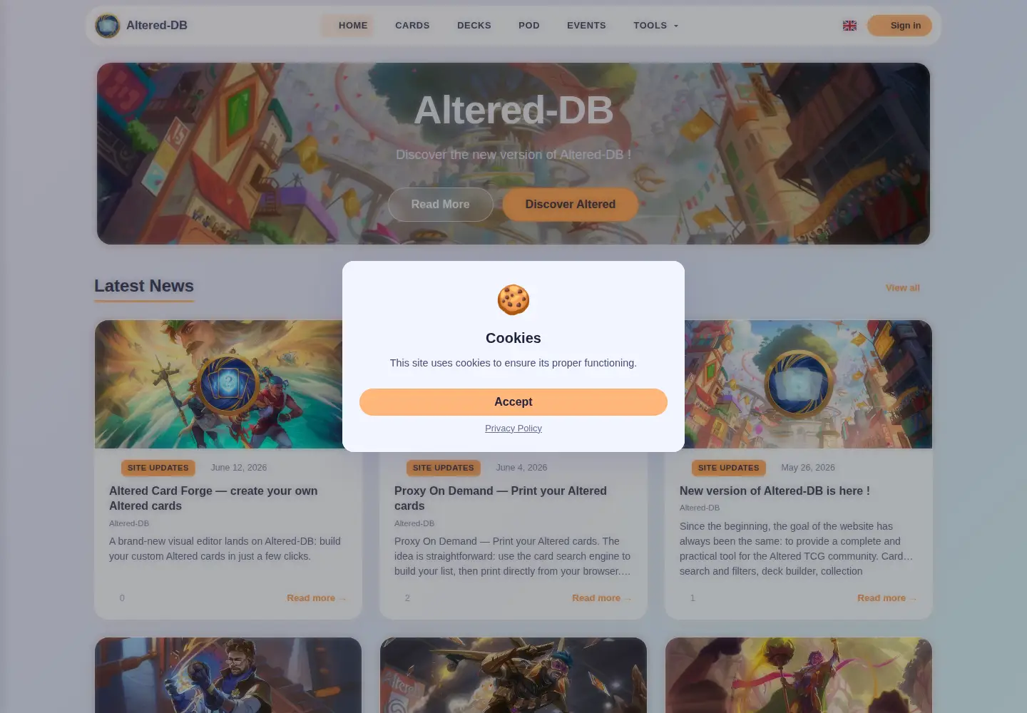 Captured homepage of altered-db.com in the current scan