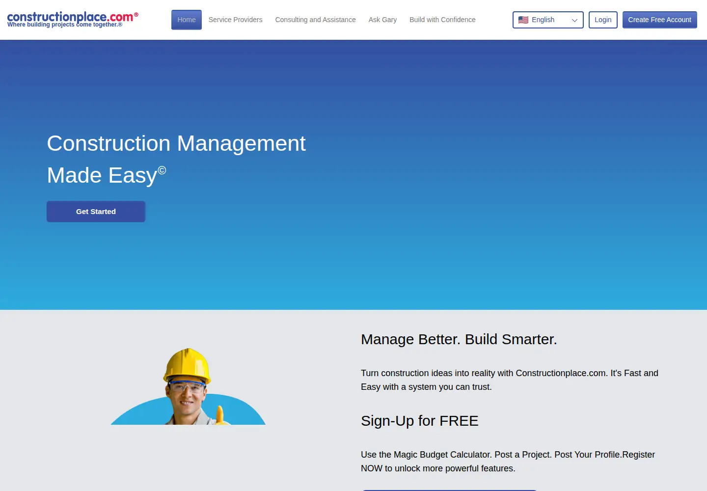 Captured homepage of constructionplace.com in the current scan