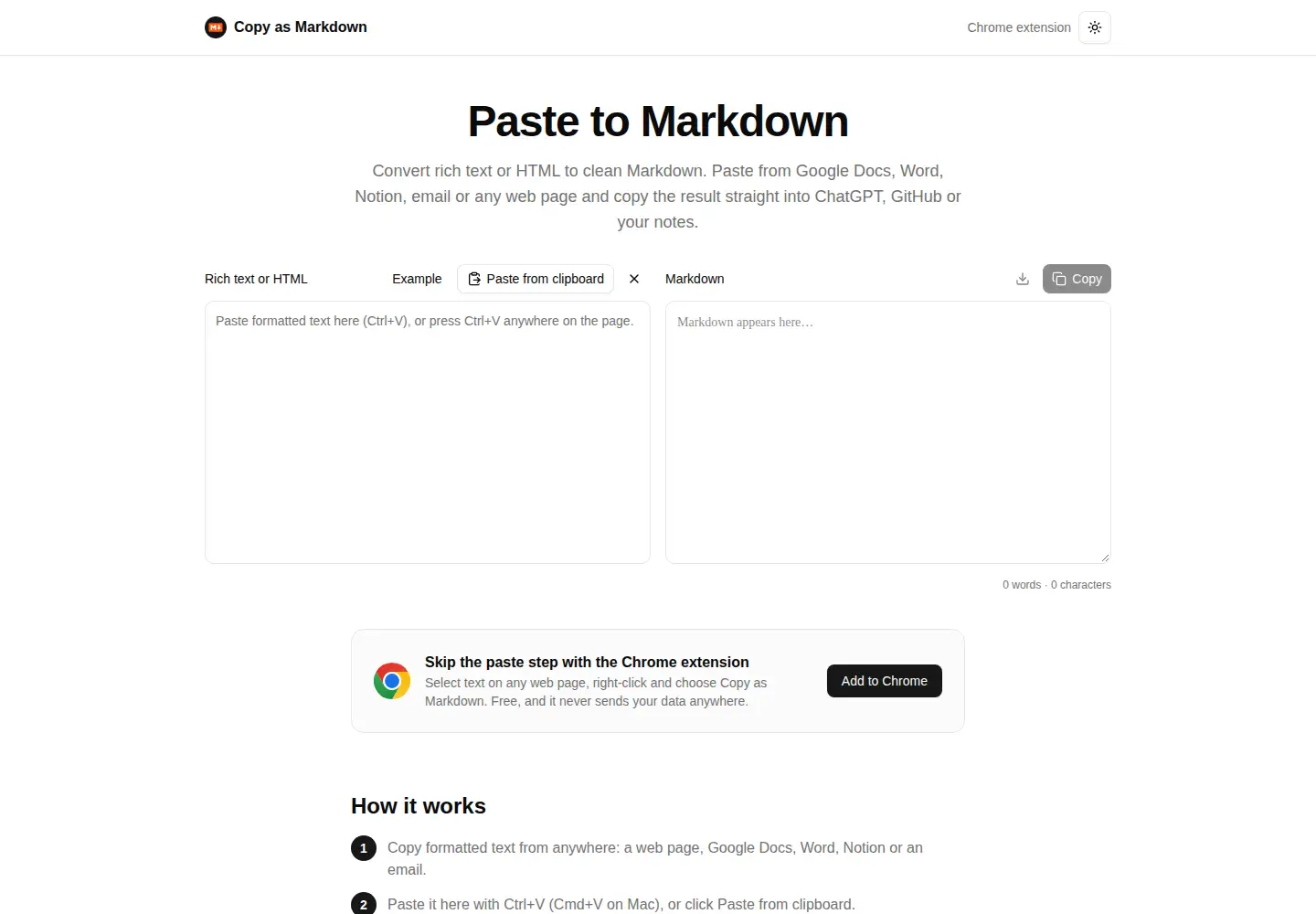 Screenshot of copyasmarkdown.com