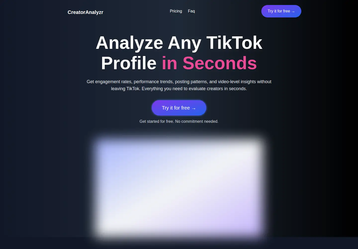 Captured homepage of creatoranalyzr.com in the current scan