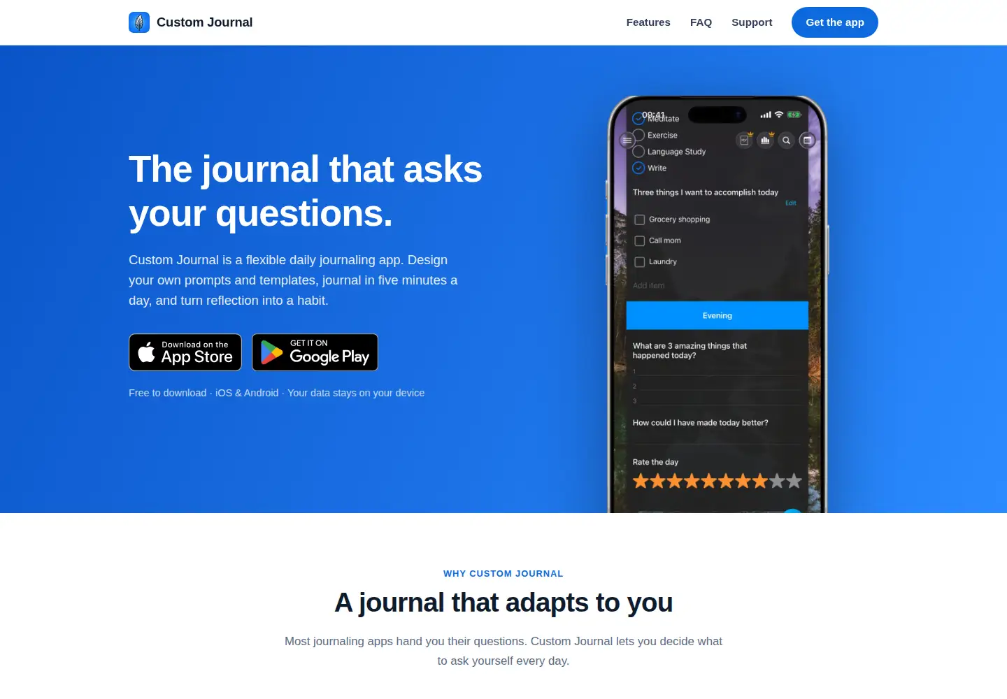 Captured homepage of customjournalapp.com in the current scan