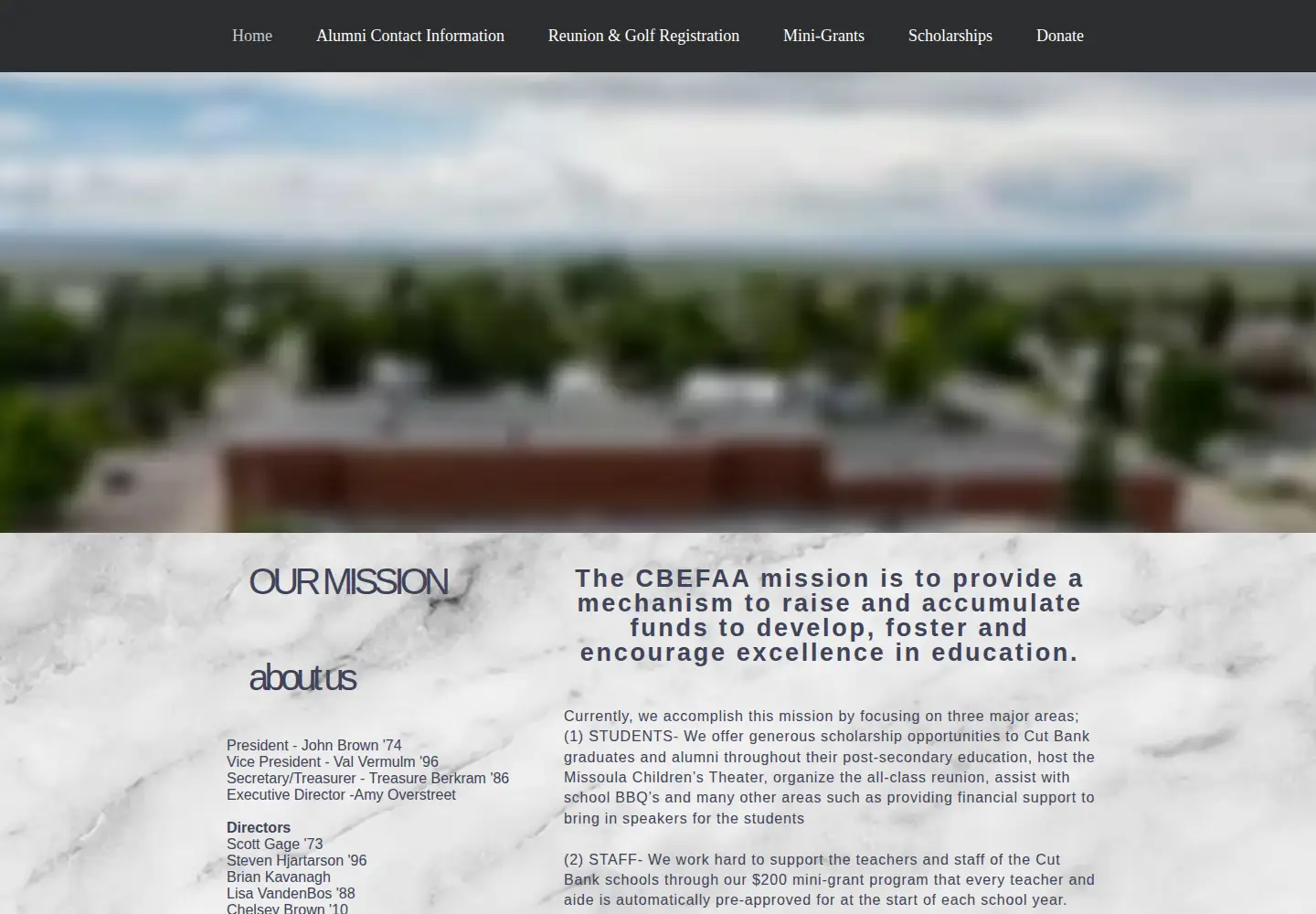 Captured homepage of cutbankalumni.com in the current scan