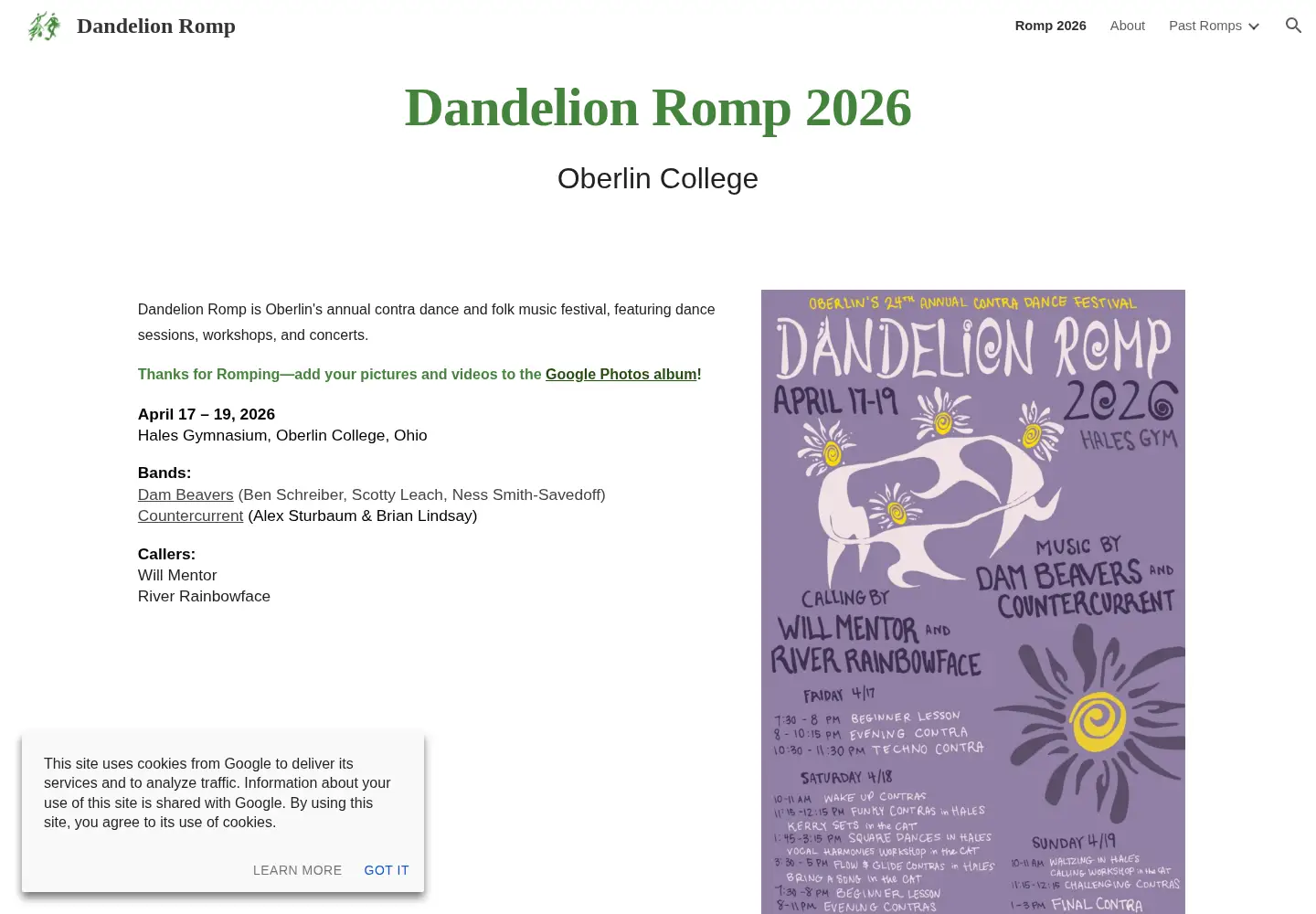 Captured homepage of dandelionromp.com in the current scan