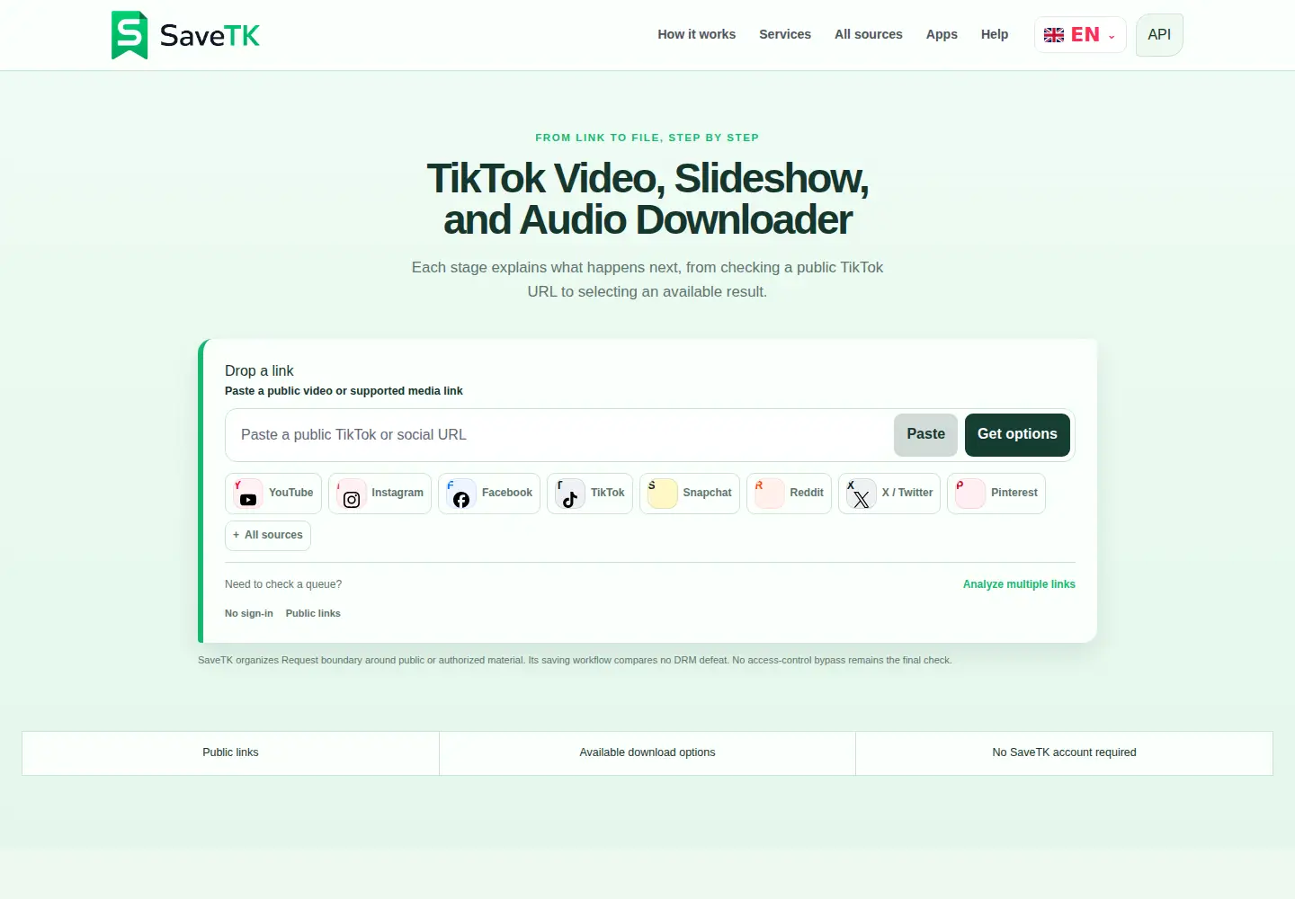 Screenshot of savetk.app