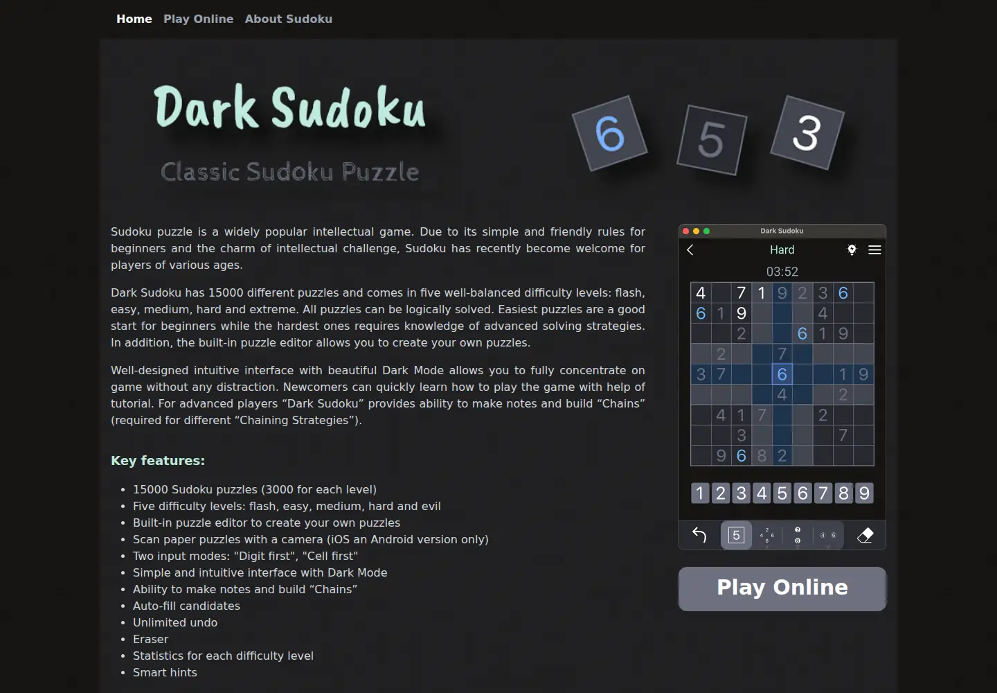 Screenshot of darksudoku.com