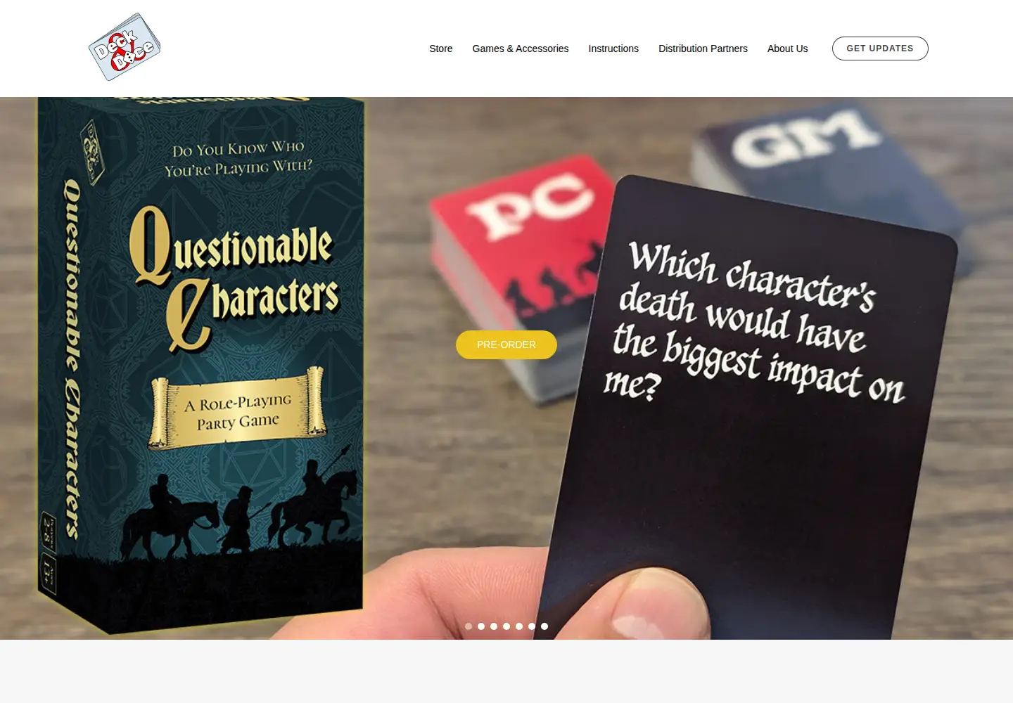 Captured homepage of deckanddicegames.com in the current scan