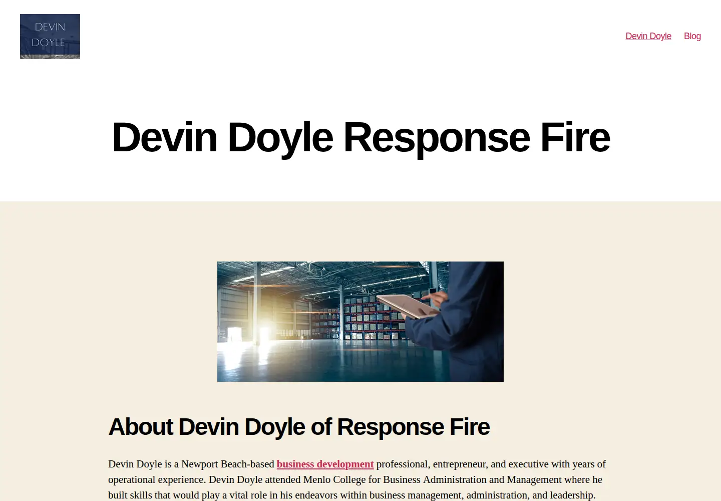 Captured homepage of devindoyleresponsefire.com in the current scan